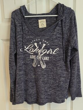 Lakegirl Navy Marled Hooded Pullover Sweater